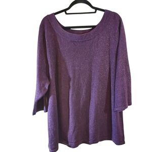 Bob Mackie Top Women's 2X Plus Purple Scoop Neck 3/4 Sleeve Blouse Classic NWT